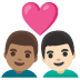 👨🏽‍❤️‍👨🏻 couple with heart: man, man, medium skin tone, light skin tone display on Google